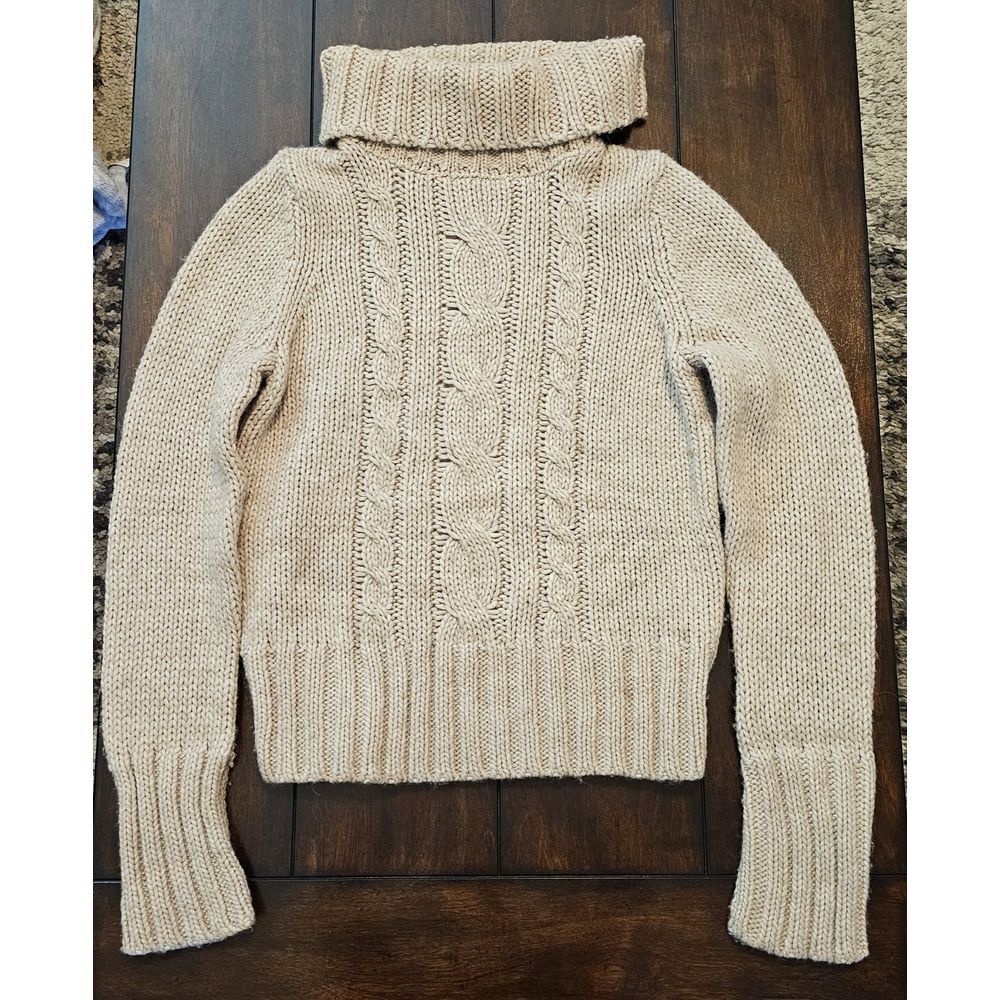 Victor Alfaro Cableknit Turtleneck Sweater Size Large Wool Alpaca Beige